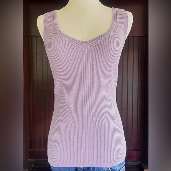 WHBM Y2K Pastel Sweetheart Lilac Ribbed Knit Tank Top Casual Coquette Staple | L - Picture 3 of 12